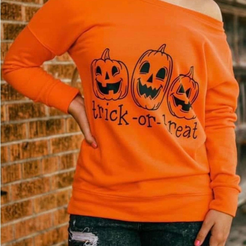 Orange Halloween Off-Shoulder Sweater